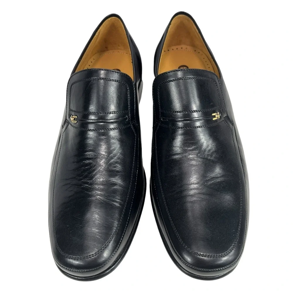 Magnanni Mens 7.5 Black Leather Slip On Loafers Made‎ in Spain 6492